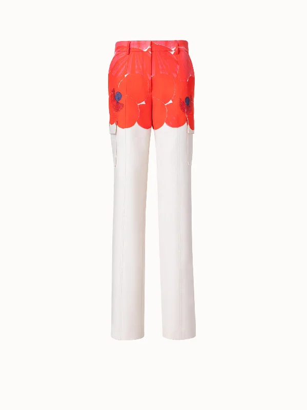 Cotton Silk Double-Face Cargo Pant with Poppy Print