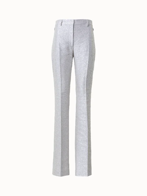 Linen Blend Bootcut Pants with Sequins