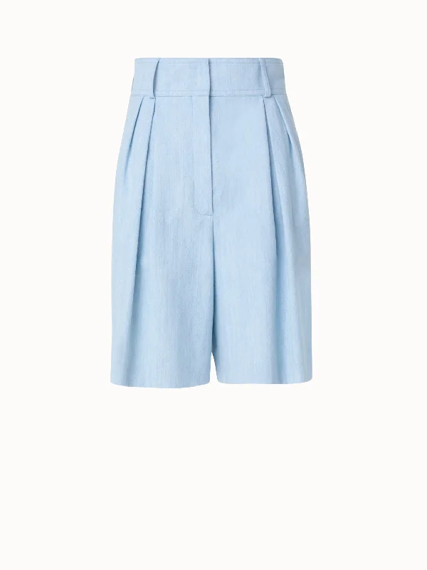 Pleated Bermuda in Washed Cotton Denim