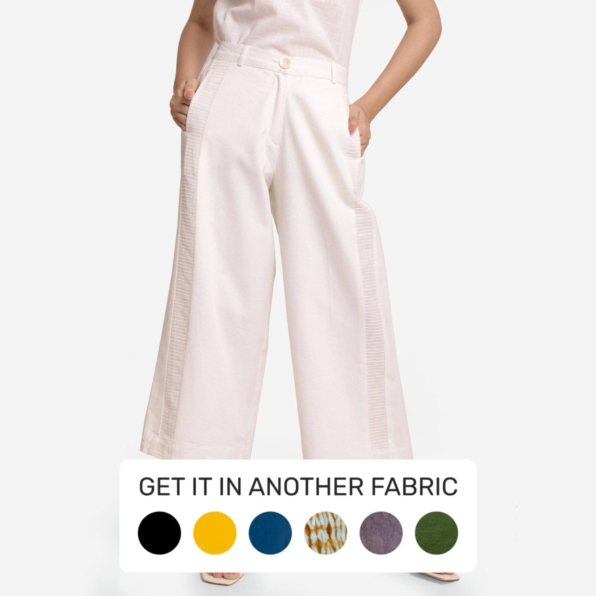 White Elasticated Mid-Rise Wide Legged Paneled Pant