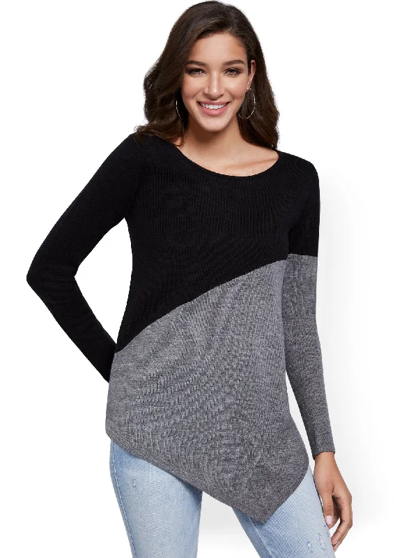 Asymmetrical Colorblock Tunic Sweater