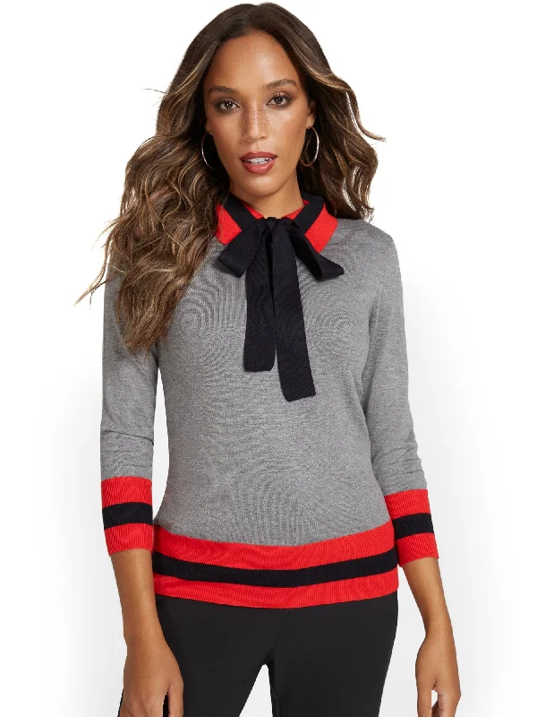 Colorblock Bow-Neck Sweater