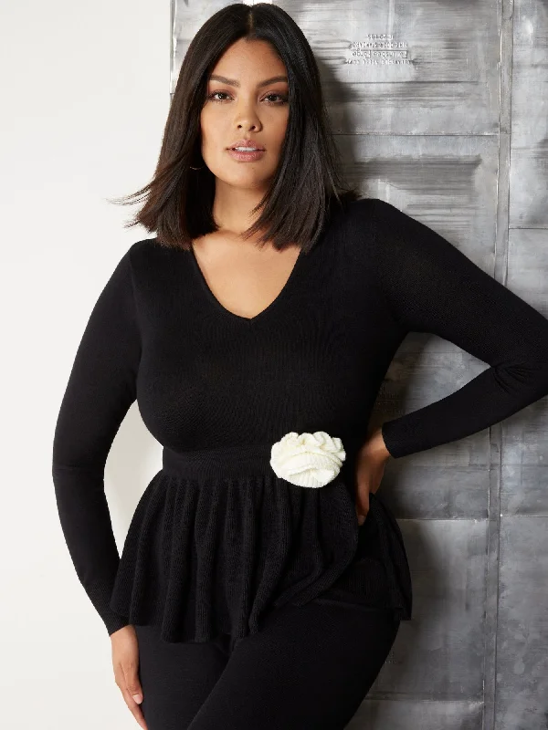 Peplum Corsage-Detail Sweater