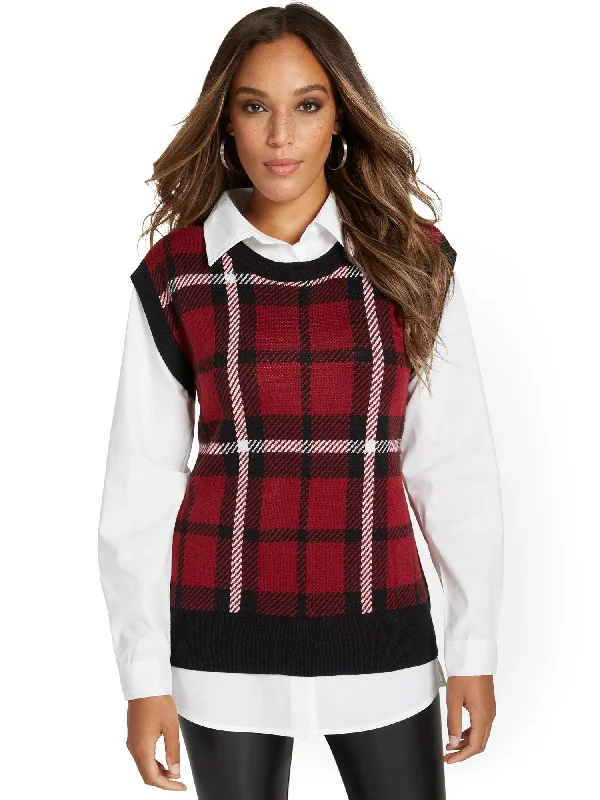 Plaid Twofer Sweater