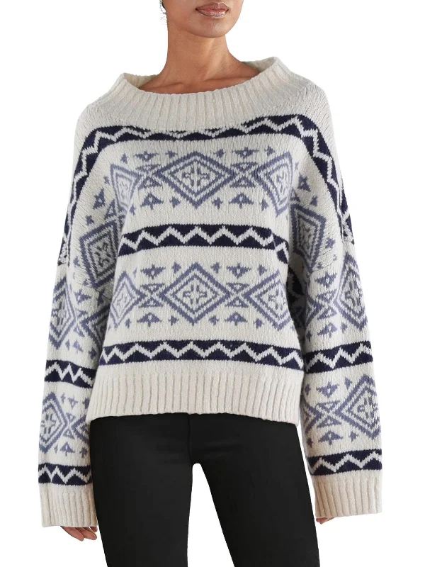 Womens Wool Fair Isle Mock Turtleneck Sweater