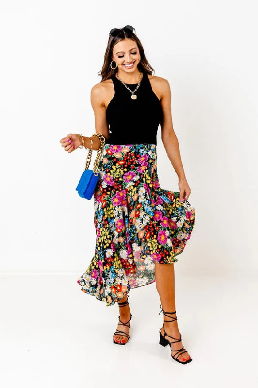 Only Sunshine Floral Skirt In Black