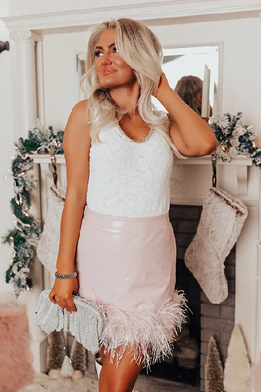 The Freesia Patent Feather Skirt In Blush