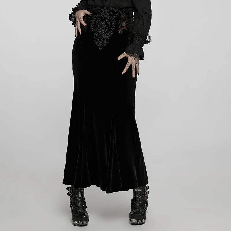 Women's Gothic Applique Fishtail Maxi Skirt