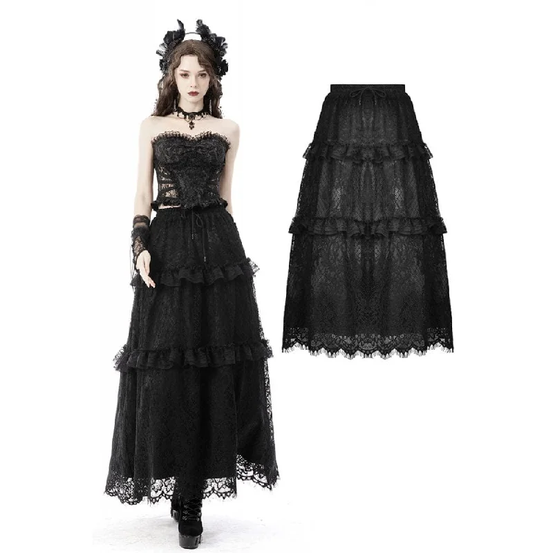 Women's Gothic Ruffles Lace Maxi Skirt