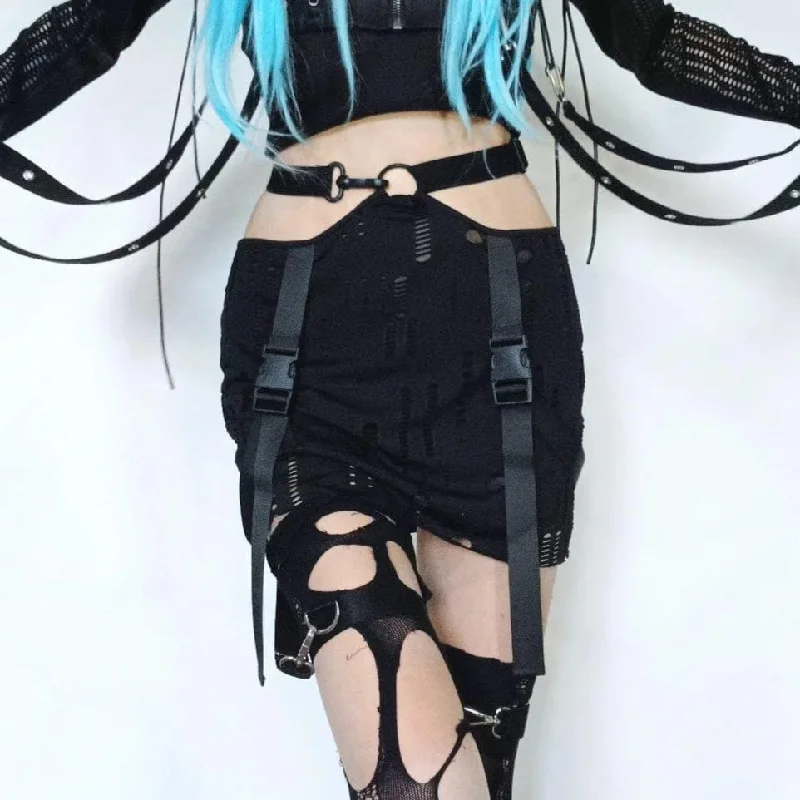 Women's Grunge Buckle Ripped Skirt