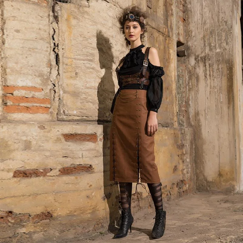 Women's Leatherlook Steampunk Straight Skirt