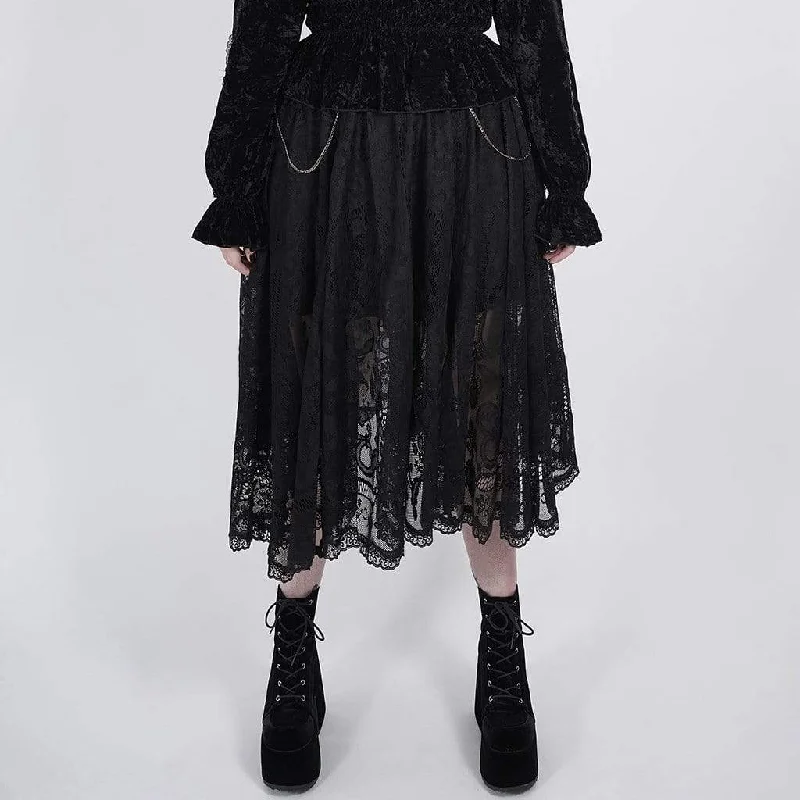 Women's Plus Size Gothic Black Delicate Lace Calf Length Skirt