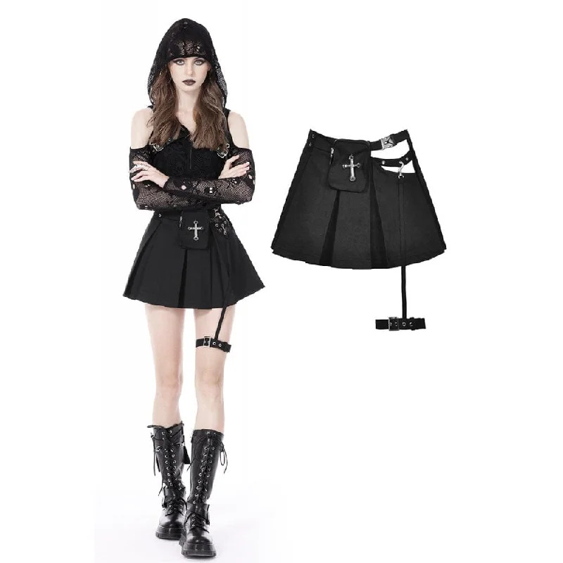 Women's Punk Cutout Buckle Pleated Skirt