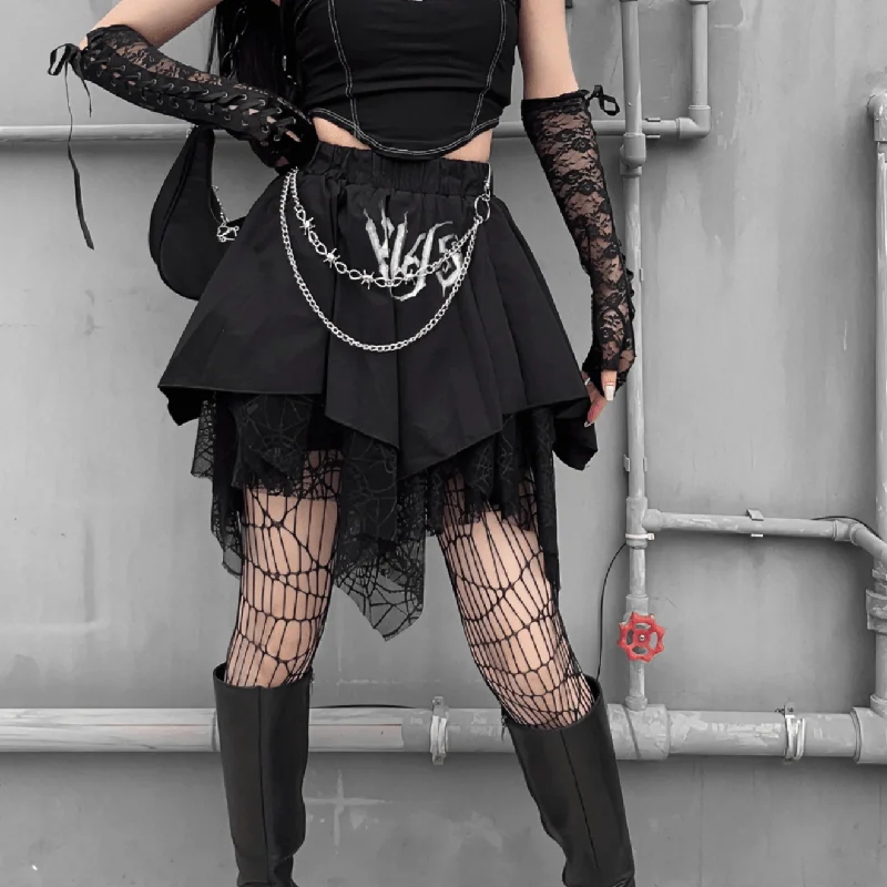 Women's Punk Irregular Mesh Splice Skirt