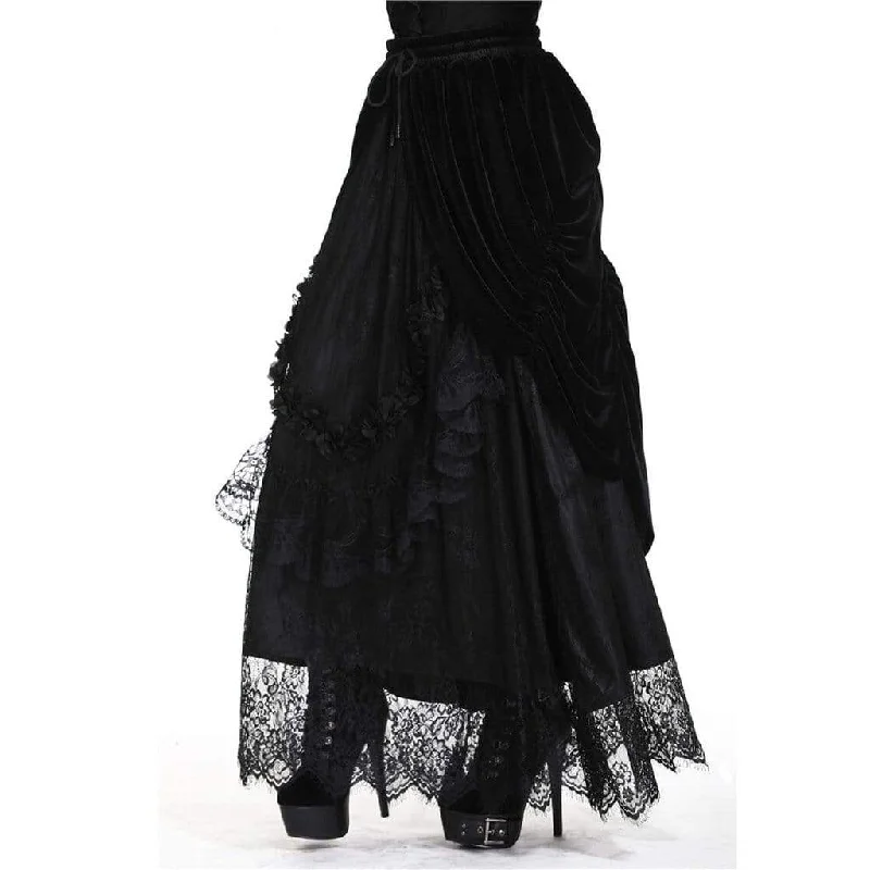 Women's Vintage Layered Lace & Velour Skirt