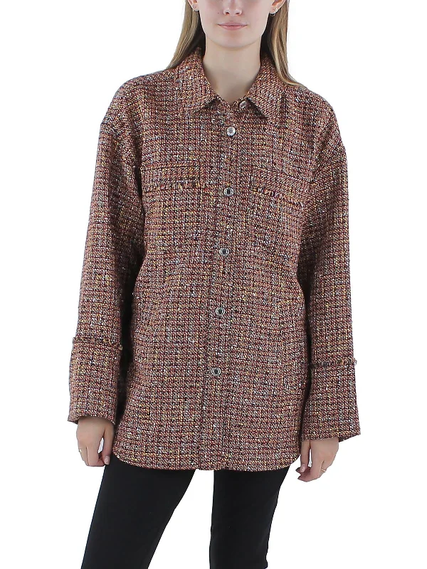 Aaliyah Womens Tweed Metallic Shirt Jacket