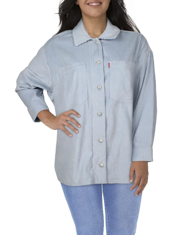 Plus Womens Corduroy Long Sleeves Shirt Jacket