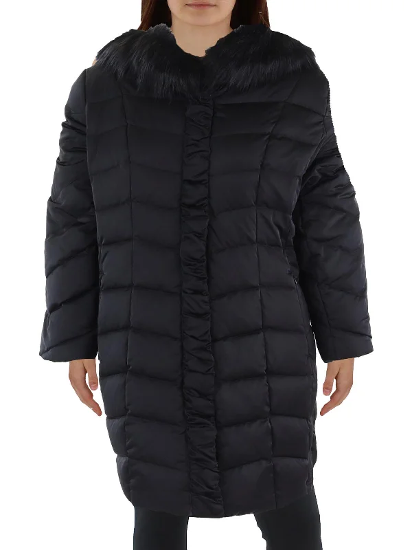 Plus Womens Insulated Faux Fur Trim Puffer Jacket