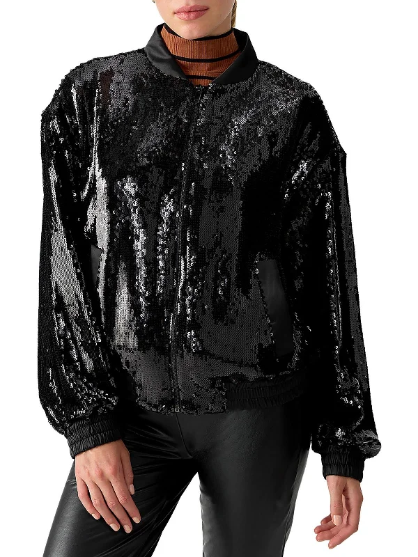 Sloan Womens Sequined Lightweight Bomber Jacket