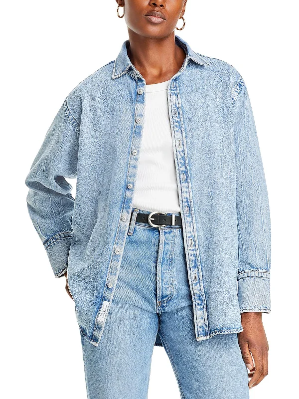 Womens Collar Button Up Denim Jacket