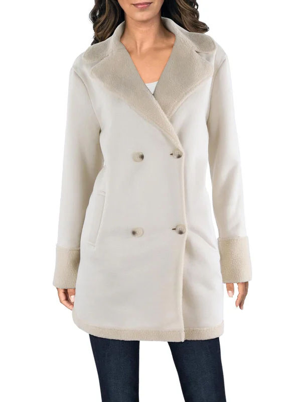 Womens Faux Shearling Lined Midi Overcoat