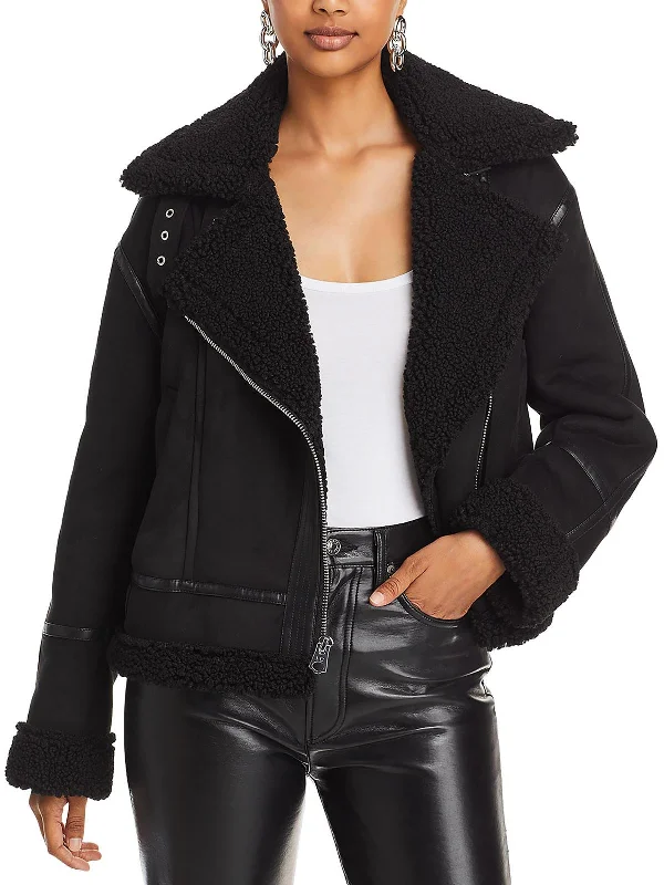 Womens Faux Suede Asymmetric Motorcycle Jacket