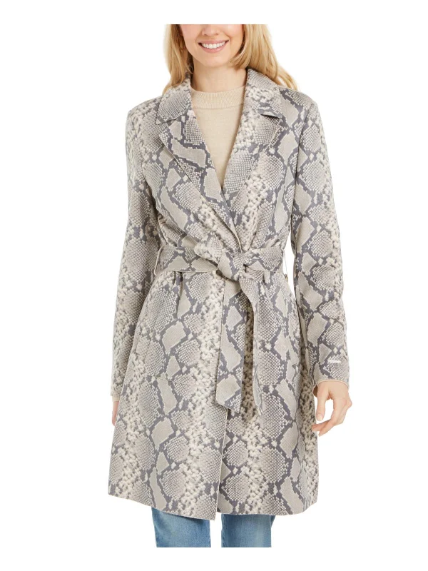 Womens Snake Print Long Trench Coat