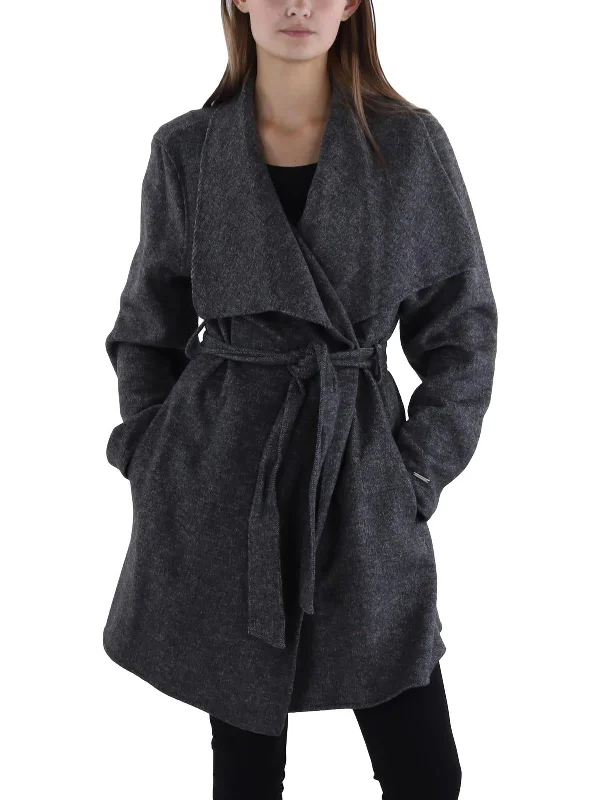 Womens Wool Blend Heathered Wrap Coat