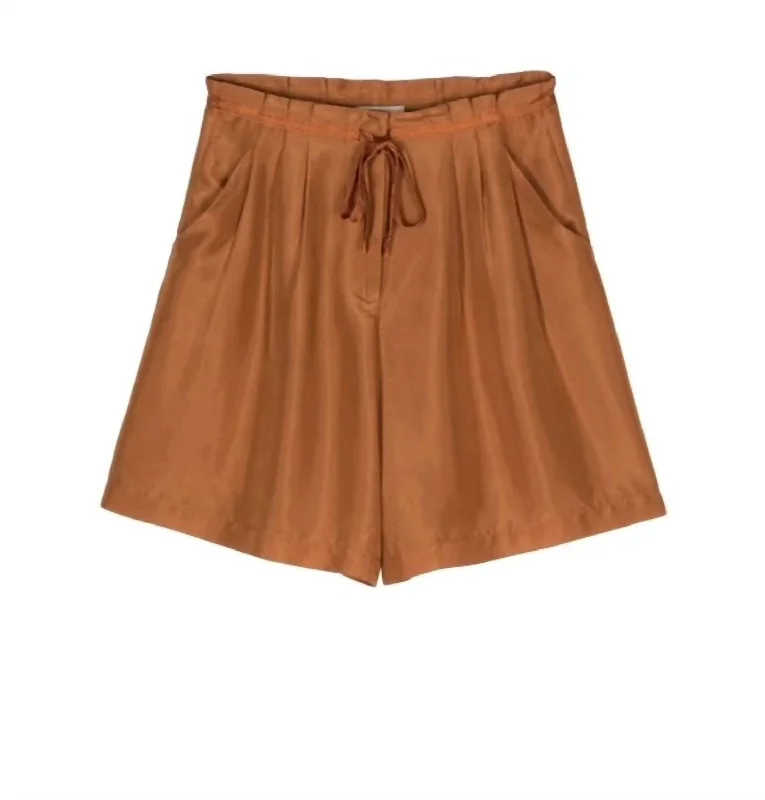 Habotai Silk Drawstring Shorts In Amber