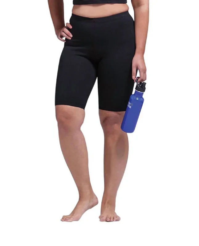 Plus Size Solid Cotton Lycra Bike Shorts In Black