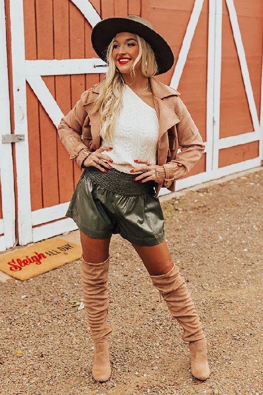 The Parleigh Faux Leather Shorts In Army Green