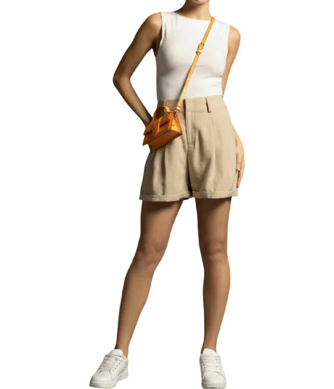 Vivi Pleated Tailored Shorts In Beige