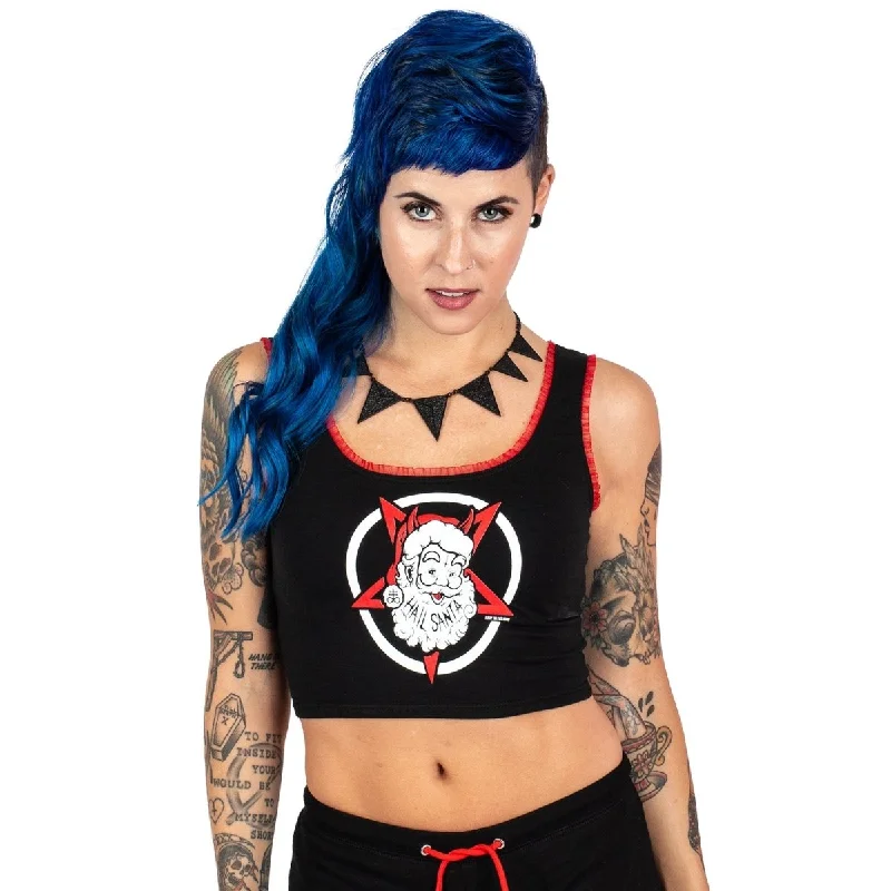 Hail Santa Pentagram Red Lace Crop Cami