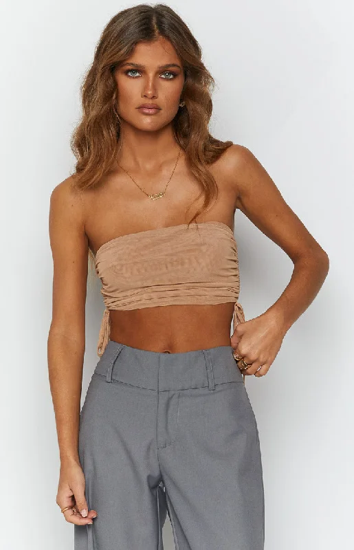 Lexi Tan Mesh Strapless Top