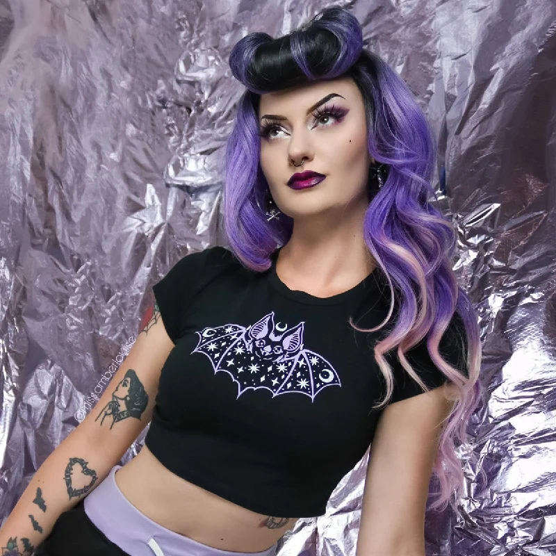 Purple Cosmic Bat Crop Baby Tee