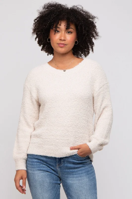 Beige Fuzzy Soft Knit Sweater