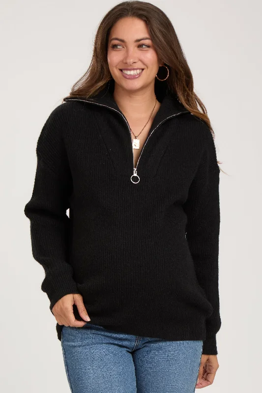 Black Half Zip Maternity Sweater