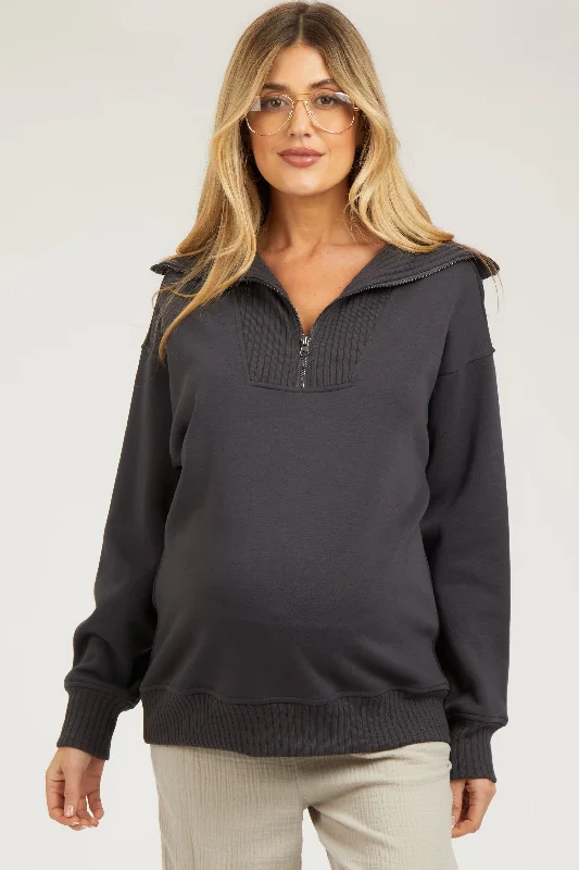 Charcoal High-Neck Maternity Fleece Pullover