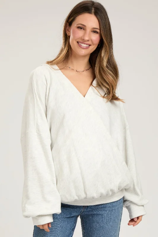 Heather Gray Terry Wrap Long Sleeve Maternity Nursing Top