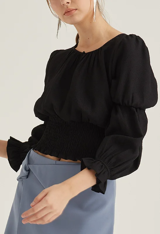 Key Hole Double Puff Sleeve Blouse