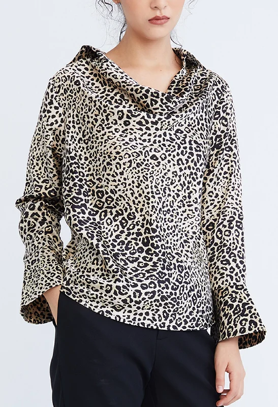 Leopard Spotted Cowl Drop Neckline Blouse