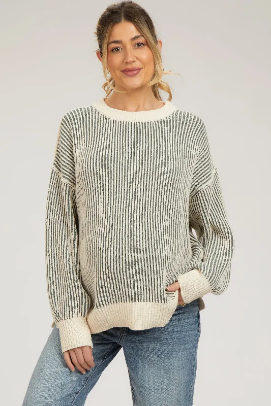 Olive Ribbed Balloon Sleeve Maternity Sweater