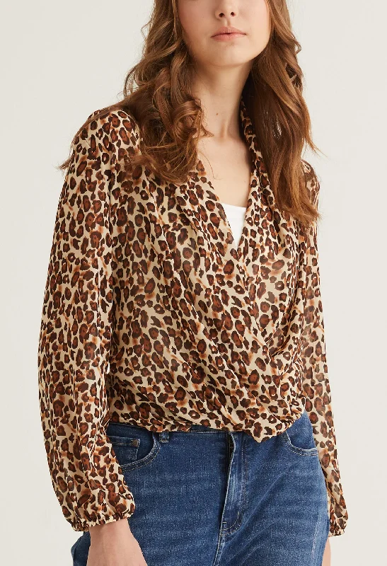 Scoop Neck Safari Print Blouse