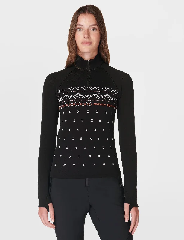 Alpine Betty Half Zip Base Layer Top - Black Alpine Betty Jacquard