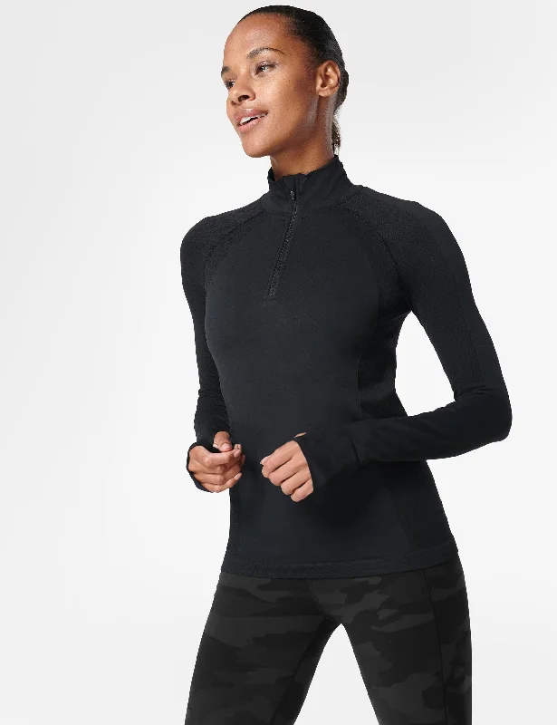 Athlete Seamless Half Zip Long Sleeve Top - Black