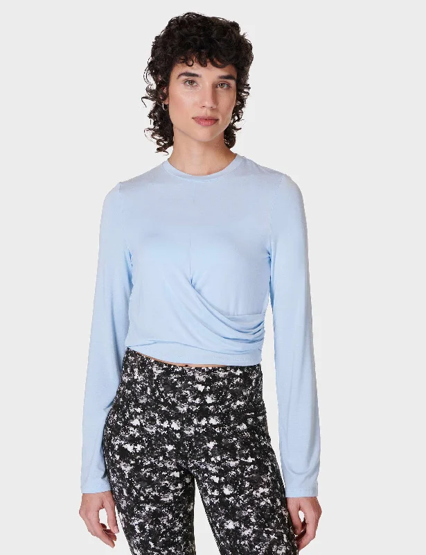 Wrap Front Long Sleeve Top - Breeze Blue