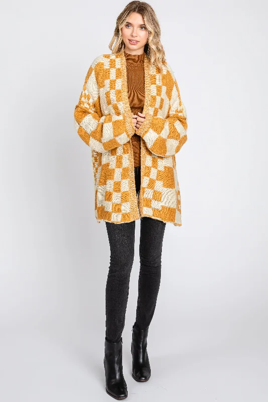 Yellow Checkered Plaid Oversized Cardigan