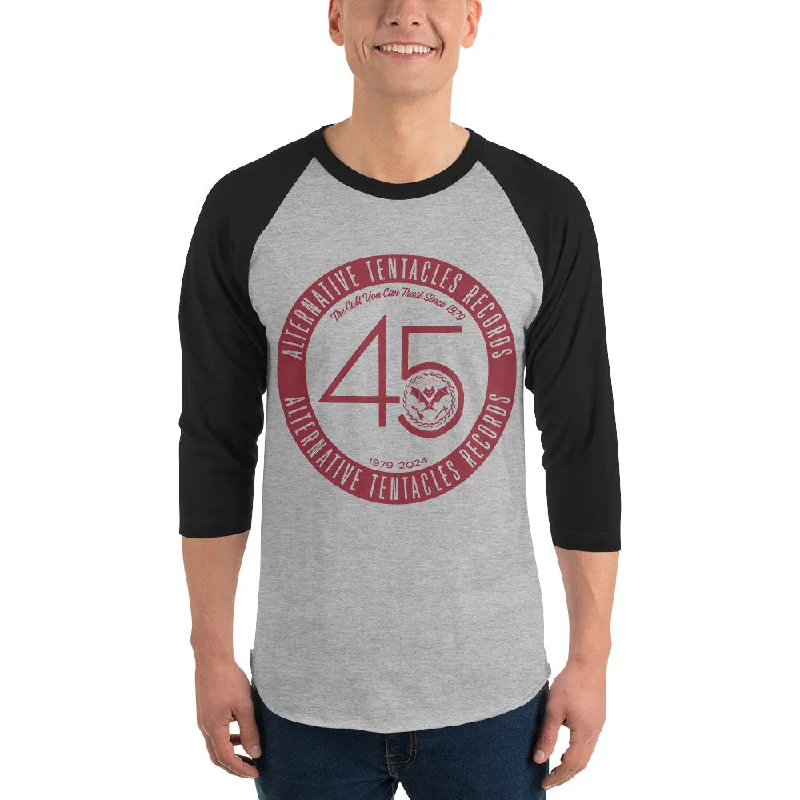 Alternative Tentacles 45th Anniversary - Maroon on Heather Grey/Black Sleeve  3/4 Sleeve Raglan Shirt