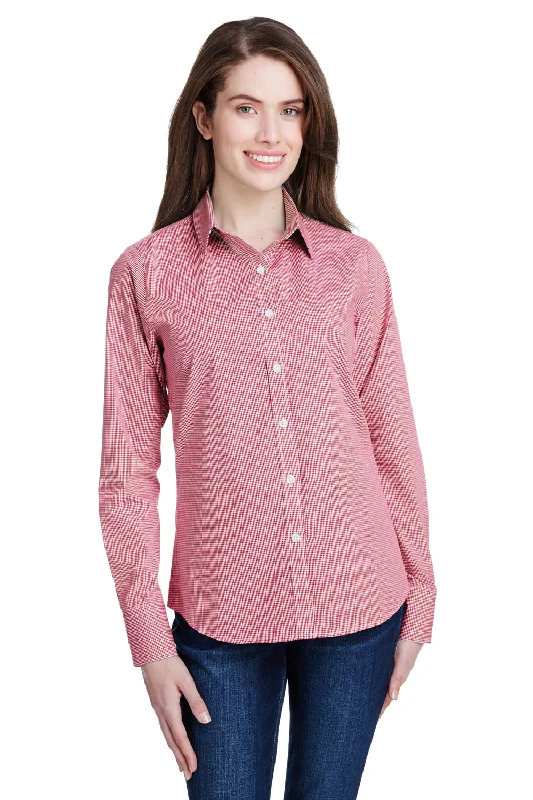 Artisan Collection Womens Microcheck Gingham Long Sleeve Button Down Shirt - Red/White