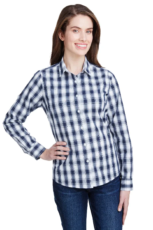 Artisan Collection Womens Mulligan Check Long Sleeve Button Down Shirt - White/Navy Blue